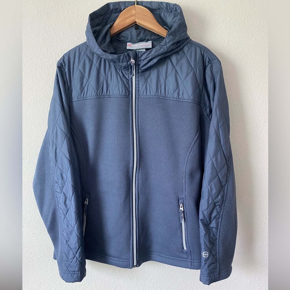 Free Country Charcoal Grey Men’s Mixed Media Zipup Light Jacket w/Hood Size XL